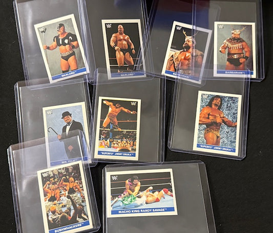 1991 WWF Euroflash Complete Sticker Set featuring Hogan, LOD, and Warrior in vibrant collectible design.