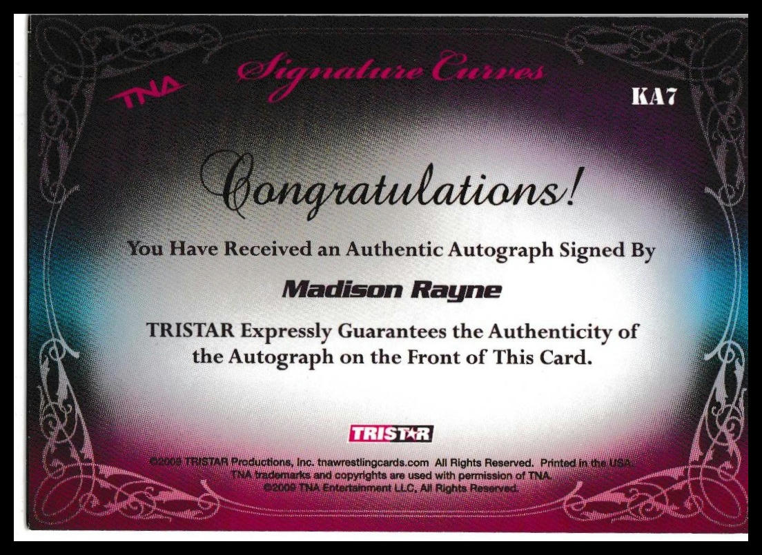 2009 TriStar TNA Knockouts #KA7 Madison Rayne Signature Curves