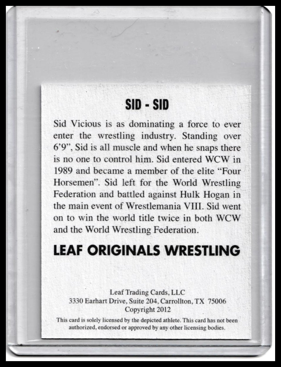 2012 Leaf Originals Wrestling Sid Autograph – Wrestling Legend Auto
