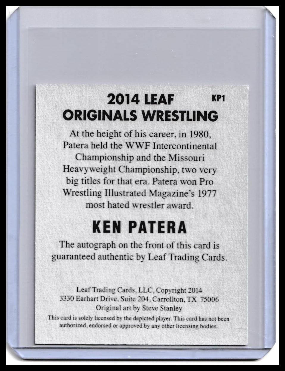 2014 Ken Patera Leaf Original Wrestling On-Card Autograph Card