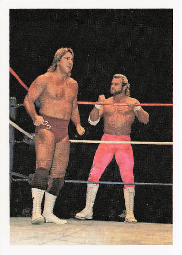 Wrestling card featuring Terry Taylor vs. Eddie Gilbert from 1988 Wonderama NWA Wrestling Card #58 by NECC.