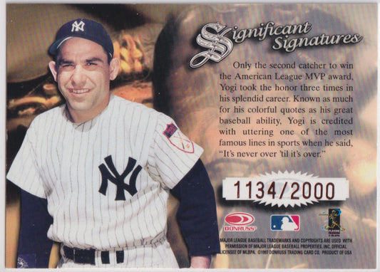 Yogi Berra Autograph – 1997 Donruss Signature Series Significant Signatures – /2000 – Hall of Fame - New England Consignment and Collectables