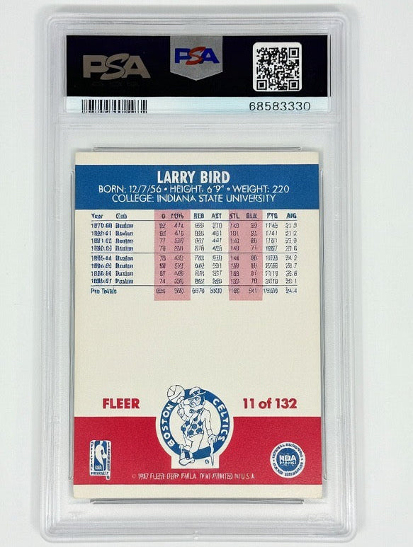 1987 Fleer Larry Bird PSA 8 Boston Celtics #11 vintage NBA basketball card graded slab back view
