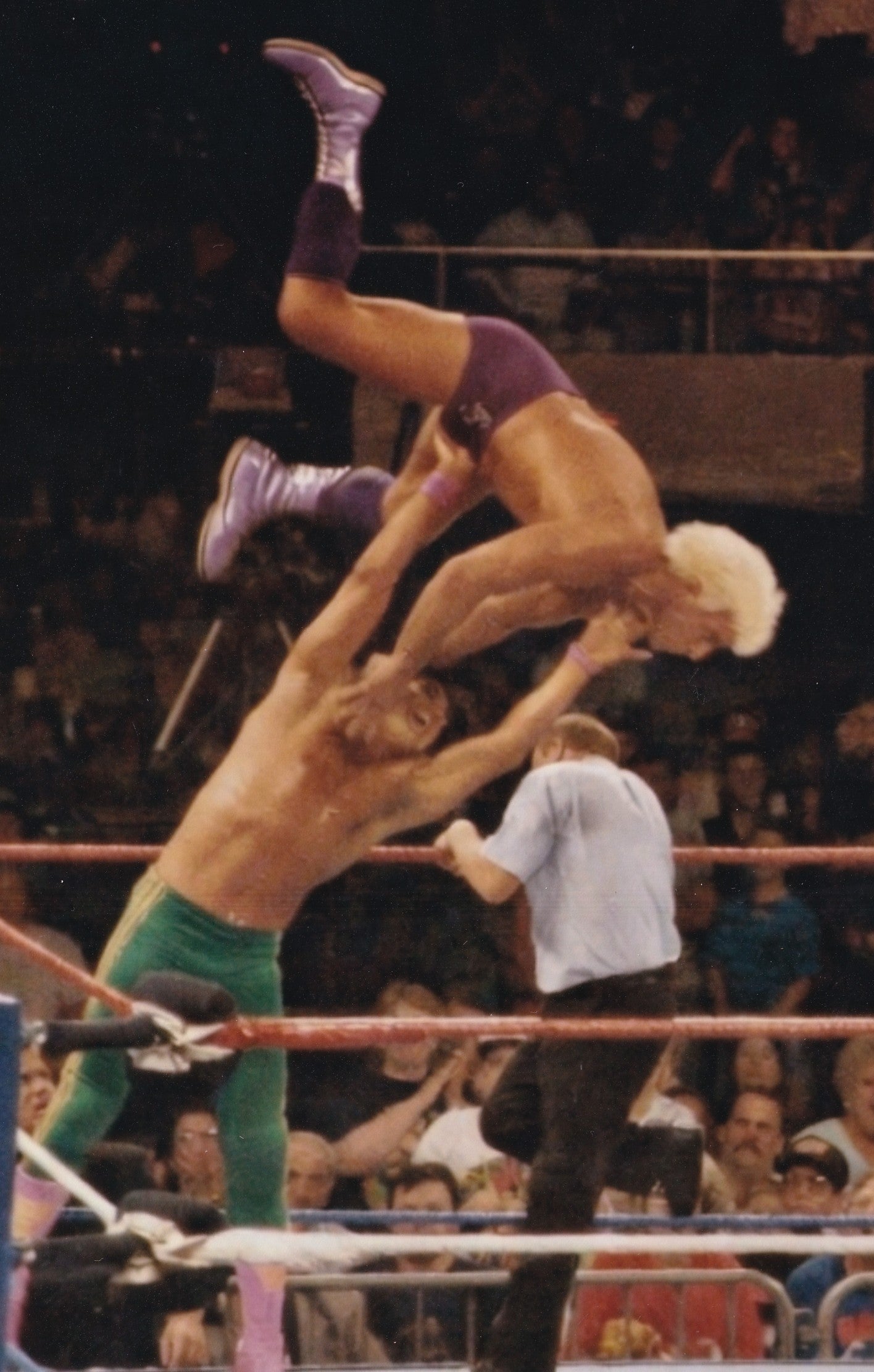 Ric Flair vs Tito Santana 1992 WWF Nashville wrestling action photo in ring