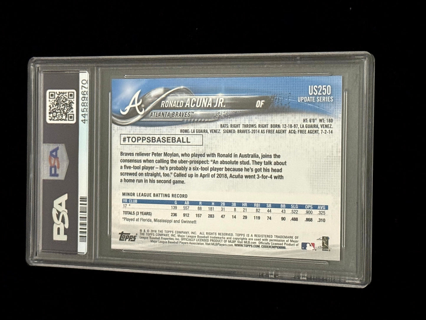 2018 Topps Update Ronald Acuna Jr Rookie Card – Atlanta Braves – RC PSA 10