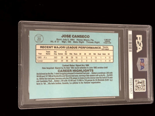 1986 Donruss Jose Canseco Rookie Card – Oakland Athletics – PSA 9