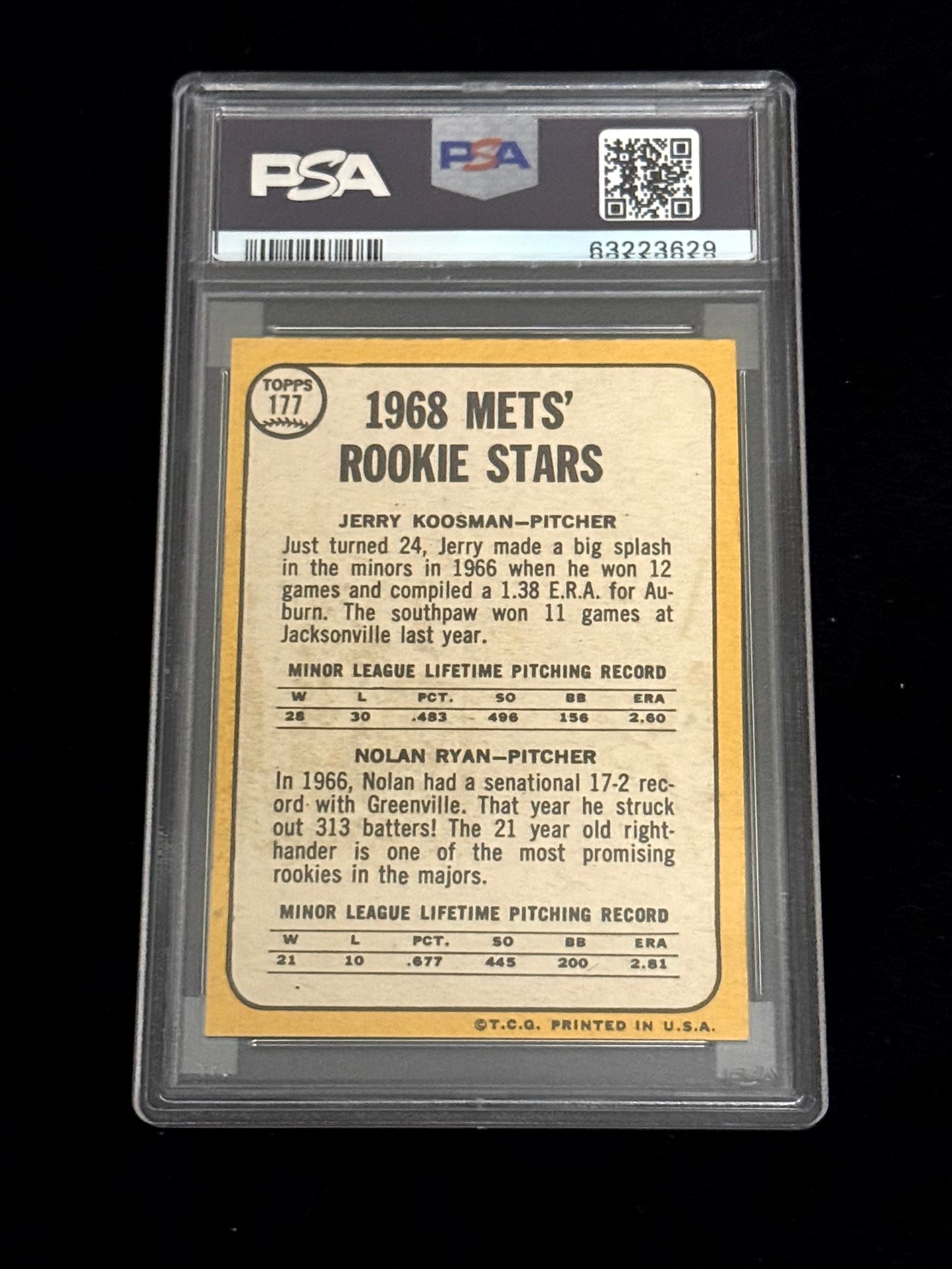 1968 Topps Mets Rookie Stars – Nolan Ryan / Jerry Koosman Rookie Card – RC PSA 6