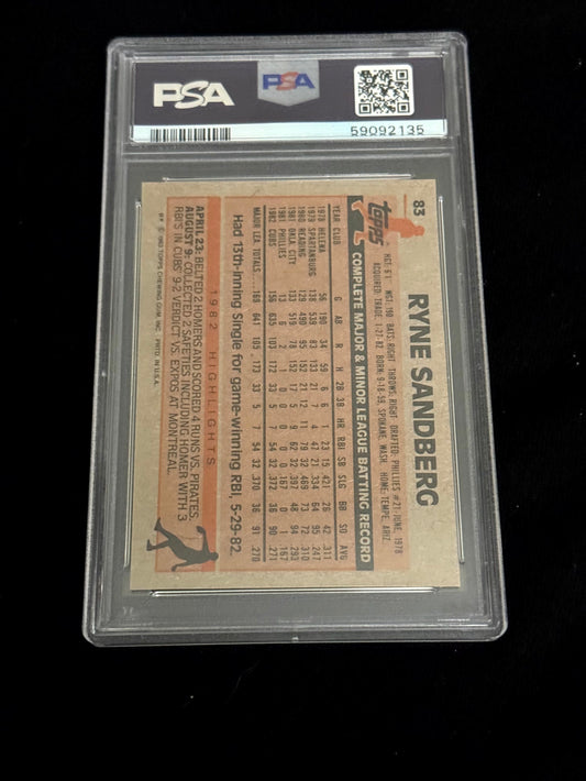 1983 Topps Ryne Sandberg Rookie Card – Chicago Cubs – RC-PSA 9