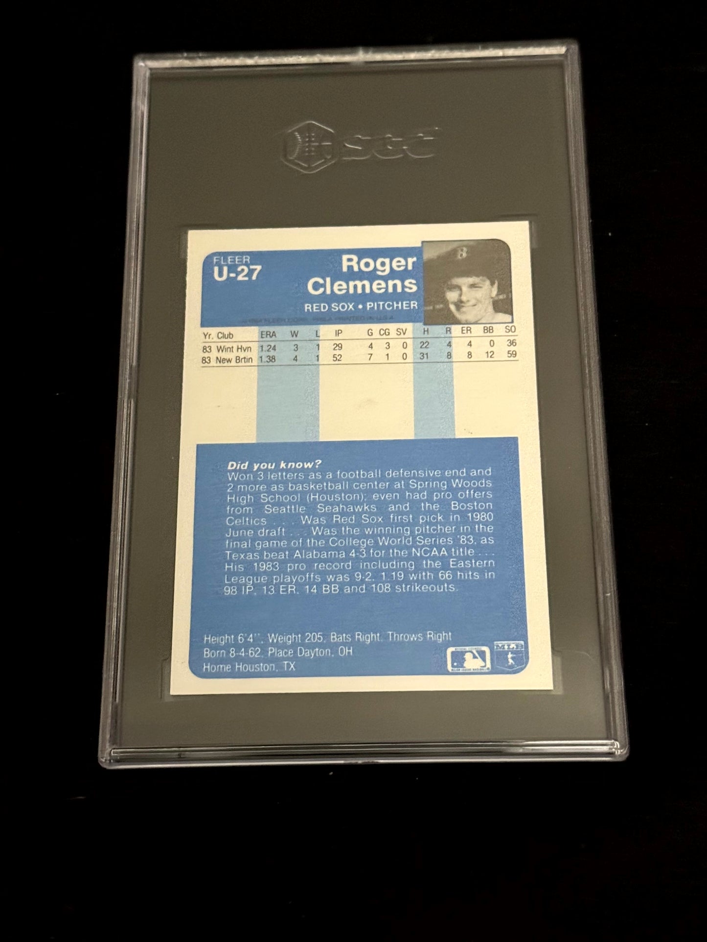 1984 Fleer Update Roger Clemens – SGC 9