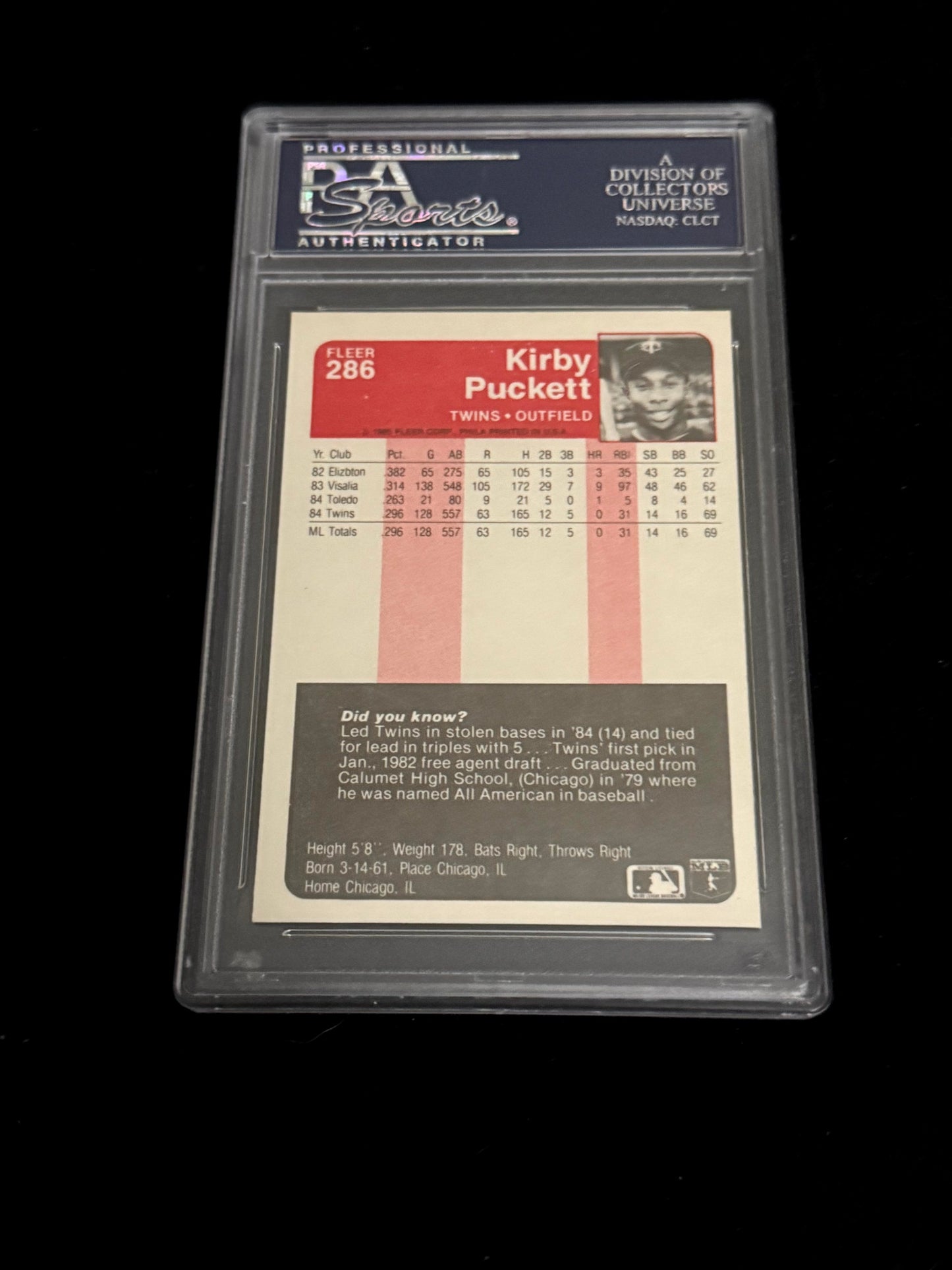 1985 Fleer Kirby Puckett Rookie – PSA 9