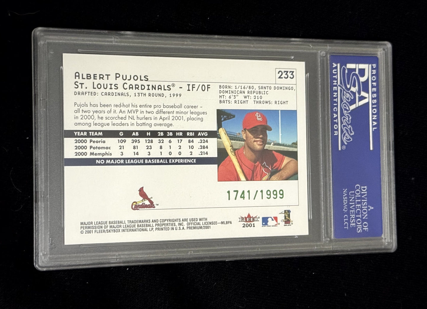 Albert Pujols 2001 Fleer Premium Rookie Card – PSA 8 /1999