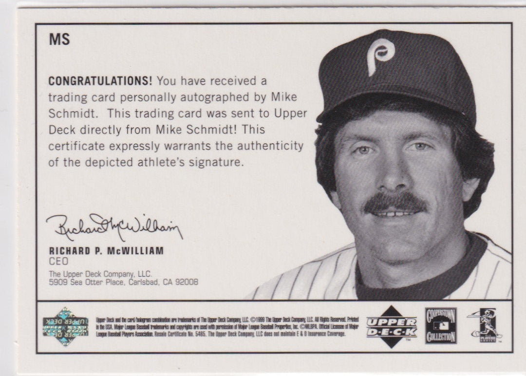 Mike Schmidt Autograph – 1999 Upper Deck Century Legends Epic Signatures – Hall of Fame - New England Consignment and Collectables
