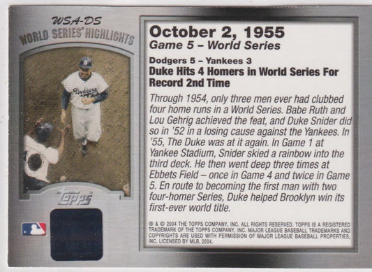 Duke Snider Autograph – 2004 Topps World Series Highlights – Hall of Fame - New England Consignment and Collectables