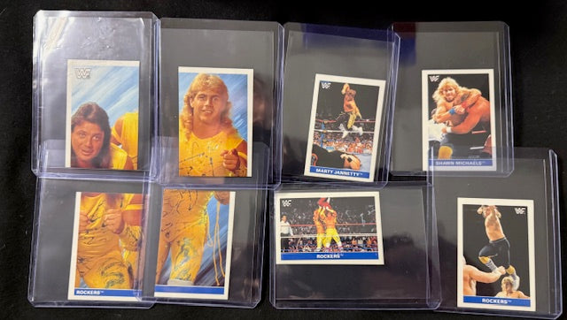 1991 WWF Euroflash complete sticker set featuring Hogan, LOD, and Warrior in vibrant colors and detailed designs.