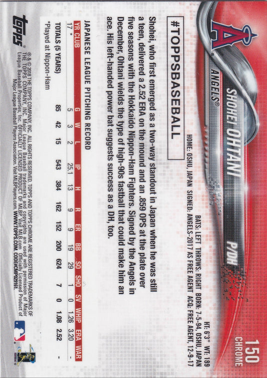 Shohei Ohtani 2018 Topps Chrome Rookie Card #150 front and back