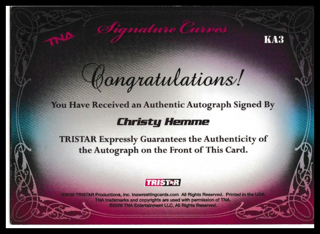 2009 TriStar TNA Knockouts #KA3 Christy Hemme Signature Curves