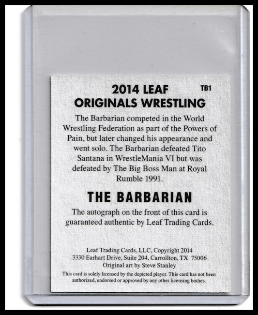 2014 Leaf Originals Wrestling The Barbarian Autograph – Wrestling Legend Auto