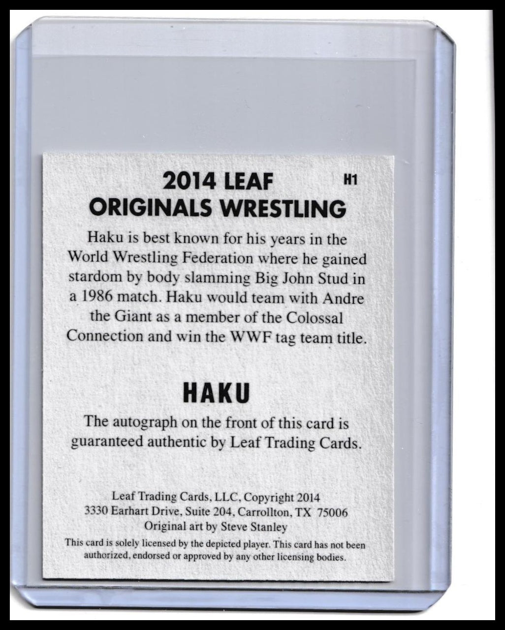 2017 Leaf Originals Wrestling Haku On-Card Autograph Card