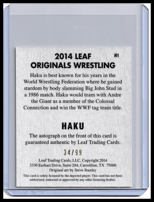 2017 Leaf Originals Wrestling Haku On-Card Autograph Card Yellow Parallel /99