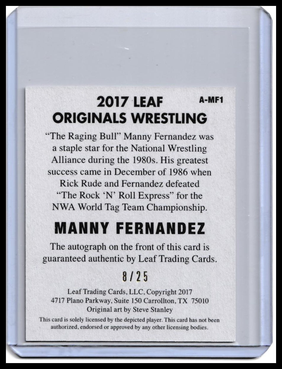 2017 Leaf Originals Wrestling Manny Fernandez On-Card Autograph Card Yellow Parallel /25