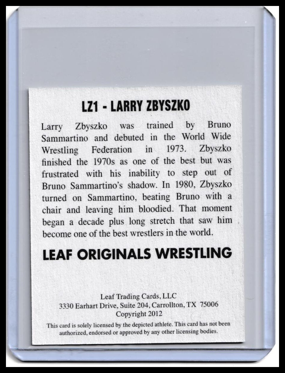 2012 Leaf Originals Wrestling Larry Zbyszko On-Card Autograph Card