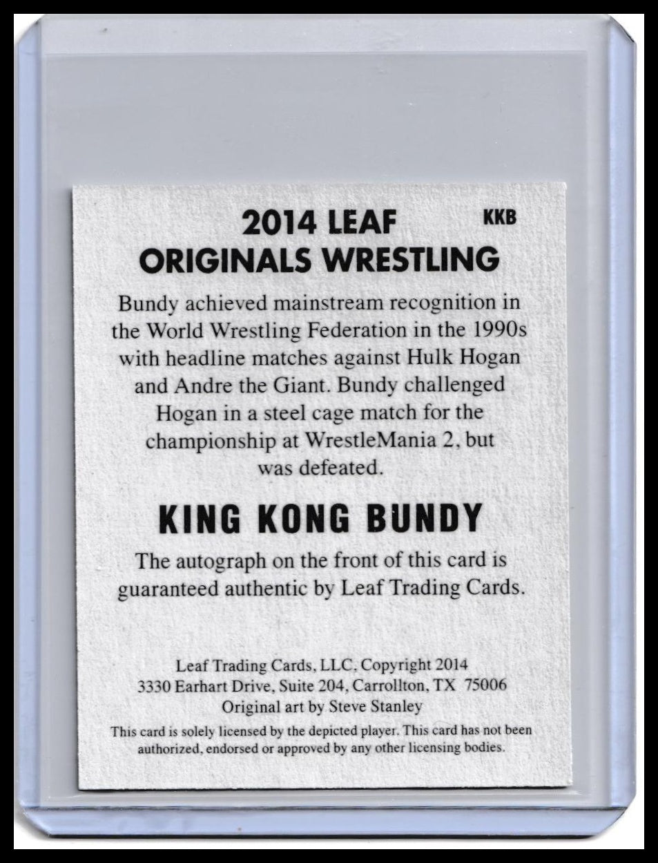 2014 Leaf Originals Wrestling King Kong Bundy On-Card Autograph CardLeaf Originals King Kong Bundy Auto