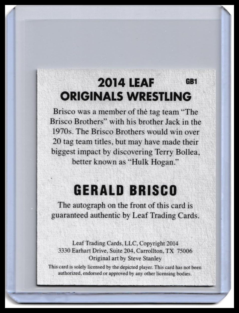 2014 Leaf Originals Wrestling Gerald Brisco On-Card Autograph Card