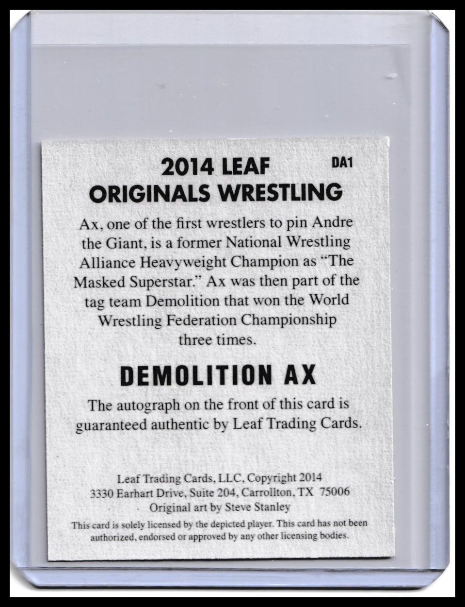 2014 Leaf Originals Wrestling Demolition Ax On-Card Autograph Card