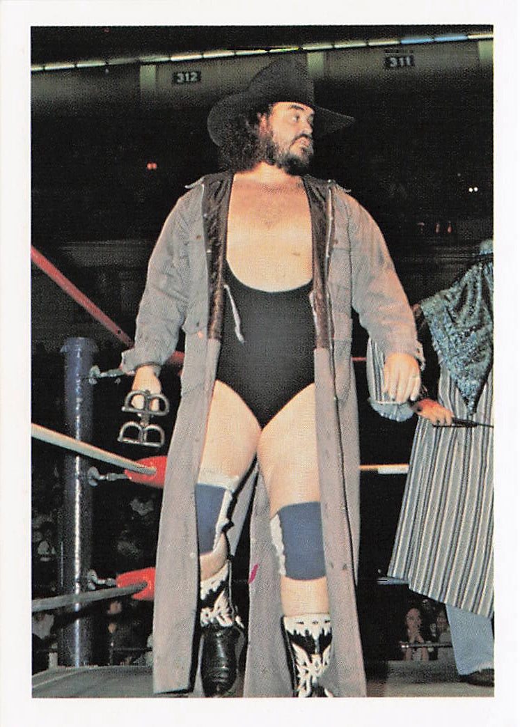Black Bart 1988 Wonderama NWA wrestling card number 46, featuring Black Bart in a classic wrestling pose, produced by NECC.