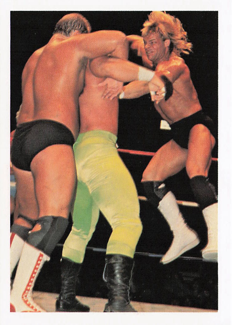 NECC wrestling card featuring Lex Luger from 1988 Wonderama NWA Wrestling Cards set, front view showing Luger in wrestling attire.