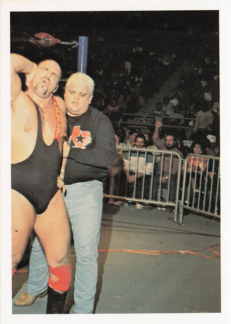 Front of NECC wrestling card featuring Dusty Rhodes and Nikita Koloff from the 1988 Wonderama NWA Wrestling Card #127.