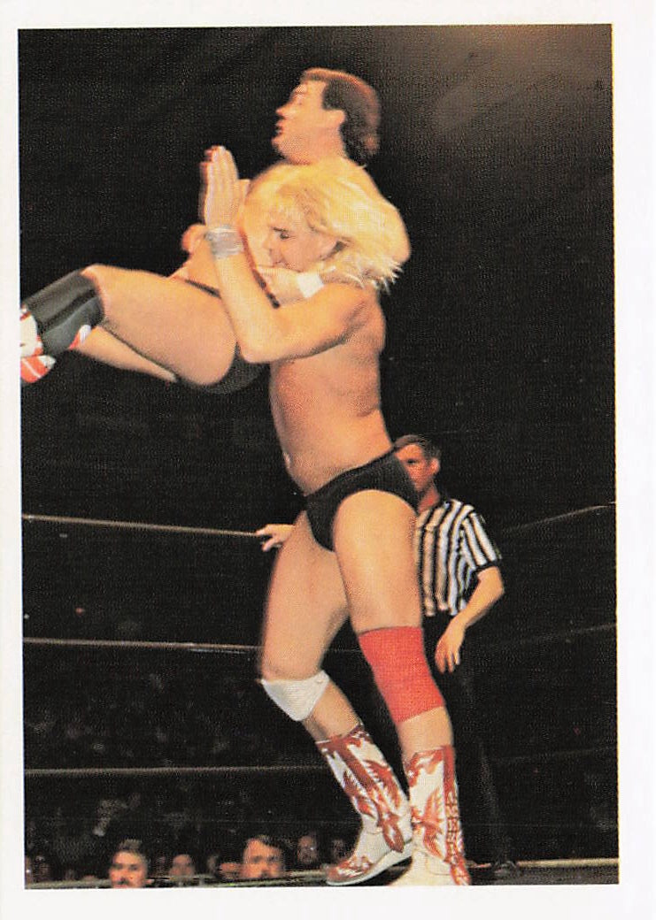 Front of NECC Barry Windham 1988 Wonderama NWA wrestling card #124 featuring a wrestling action pose.