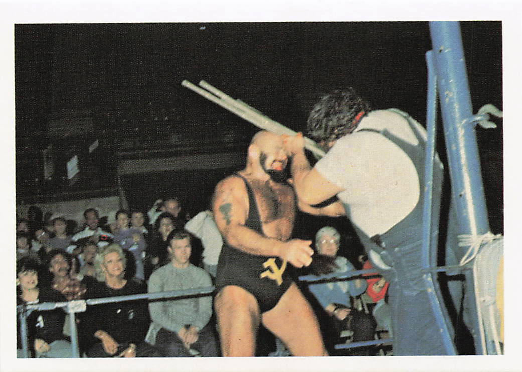 NECC wrestling card featuring Mighty Wilbur and Ivan Koloff from the 1988 Wonderama NWA Wrestling Card #123.