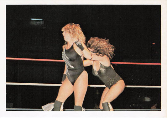 NECC wrestling card featuring Kat Leroux vs Misty Blue from 1988 Wonderama NWA Wrestling Card #188.