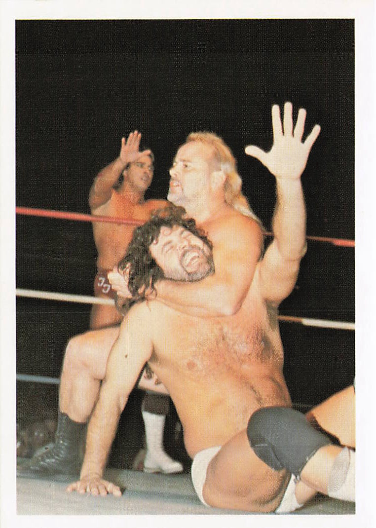 Front of NECC wrestling card featuring Kevin Sullivan vs Jimmy Garvin from the 1988 Wonderama NWA Wrestling Card #250.