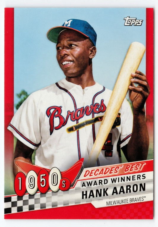 2020 Topps Hank Aaron Decades Best Red /10 Milwaukee Braves baseball card front and back