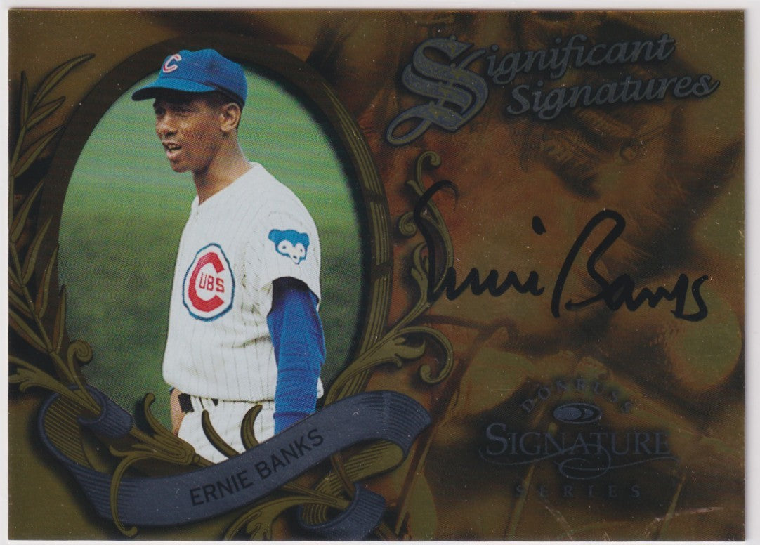 Ernie Banks 1997 Donruss Signature Series autograph card, Hall of Fame baseball player, limited edition /2000.