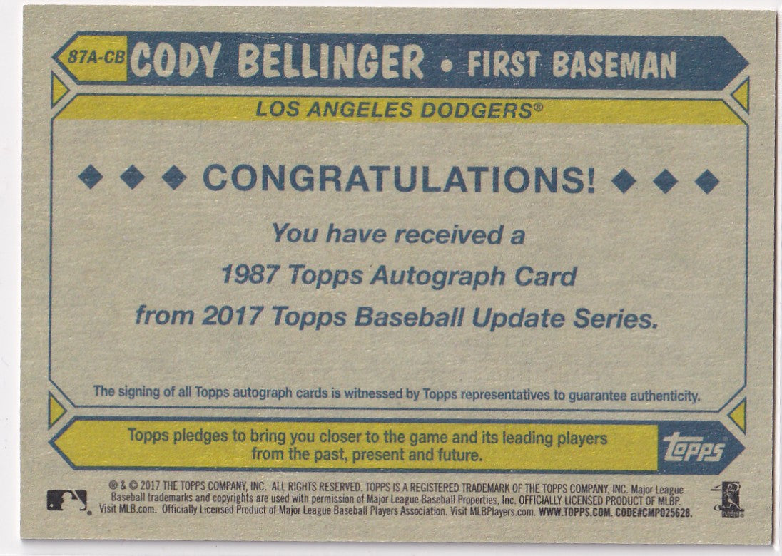 Cody Bellinger 2017 Topps 30th Anniversary rookie autograph card Dodgers RC auto