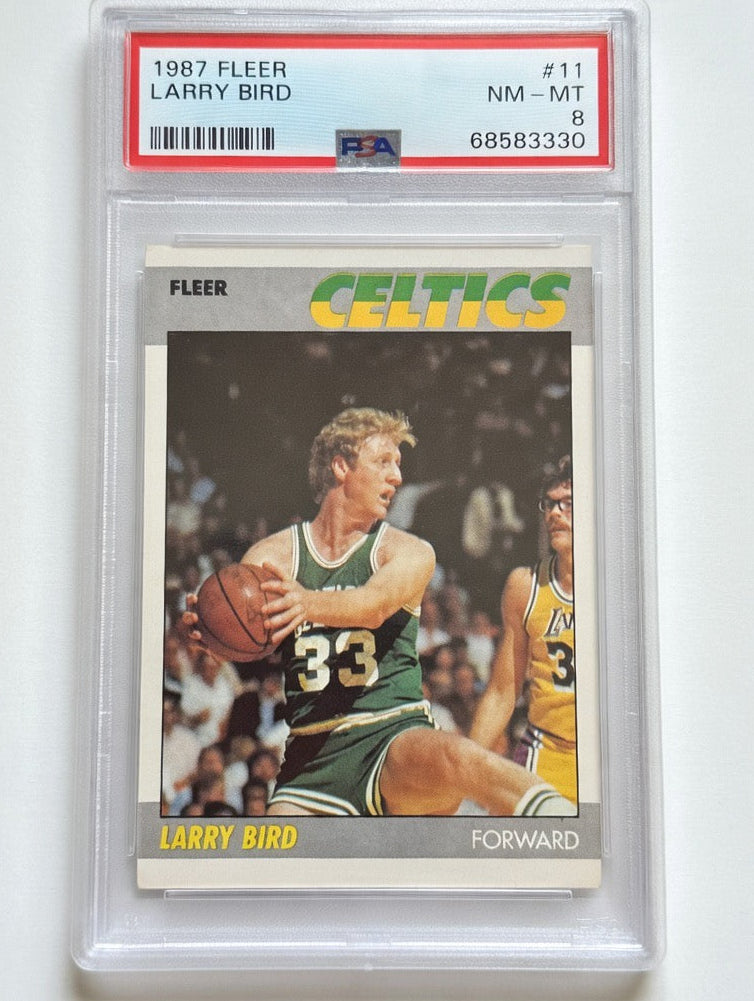 1987 Fleer Larry Bird PSA 8 Boston Celtics #11 vintage NBA basketball card graded slab front view