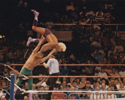 Ric Flair vs Tito Santana WWF vintage wrestling 8x10 photo arena action shot