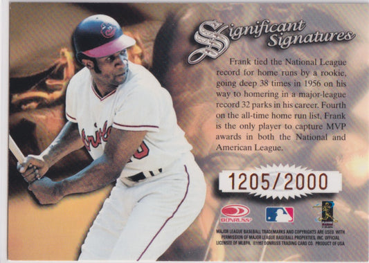 Frank Robinson Autograph – 1997 Donruss Signature Series Significant Signatures – /2000 – Hall of Fame - New England Consignment and Collectables