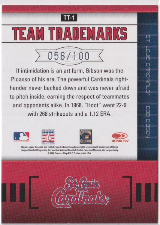 Bob Gibson Autograph – 2004 Leaf Limited Team Trademarks – /100 – Hall of Fame - New England Consignment and Collectables