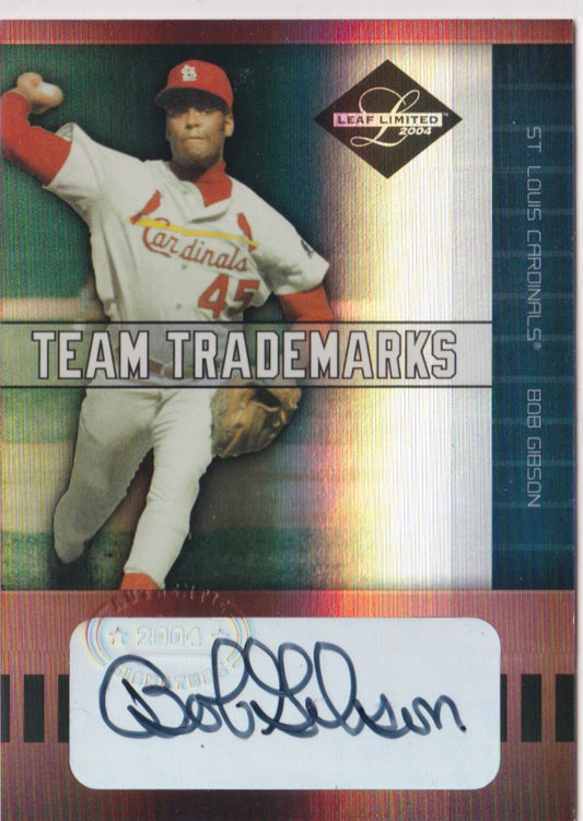 Bob Gibson Autograph – 2004 Leaf Limited Team Trademarks – /100 – Hall of Fame - New England Consignment and Collectables
