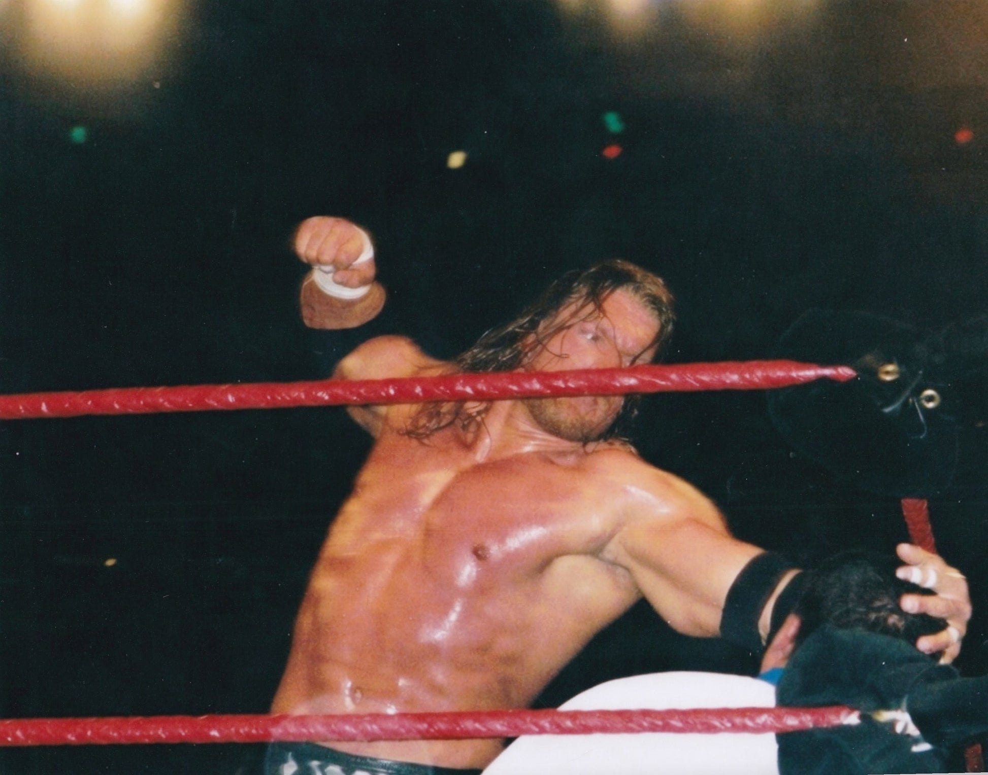 Triple H vs Kurt Angle WWF Attitude Era in ring action Boston 2000 arena photo