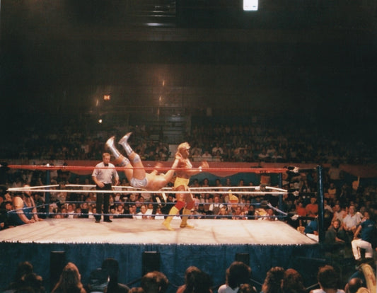 Hulk Hogan vs Dino Bravo WWF Spokane 1990 action shot original wrestling arena photo