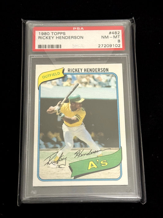 1980 Topps Rickey Henderson Rookie Card – Oakland Athletics – RC PSA 8