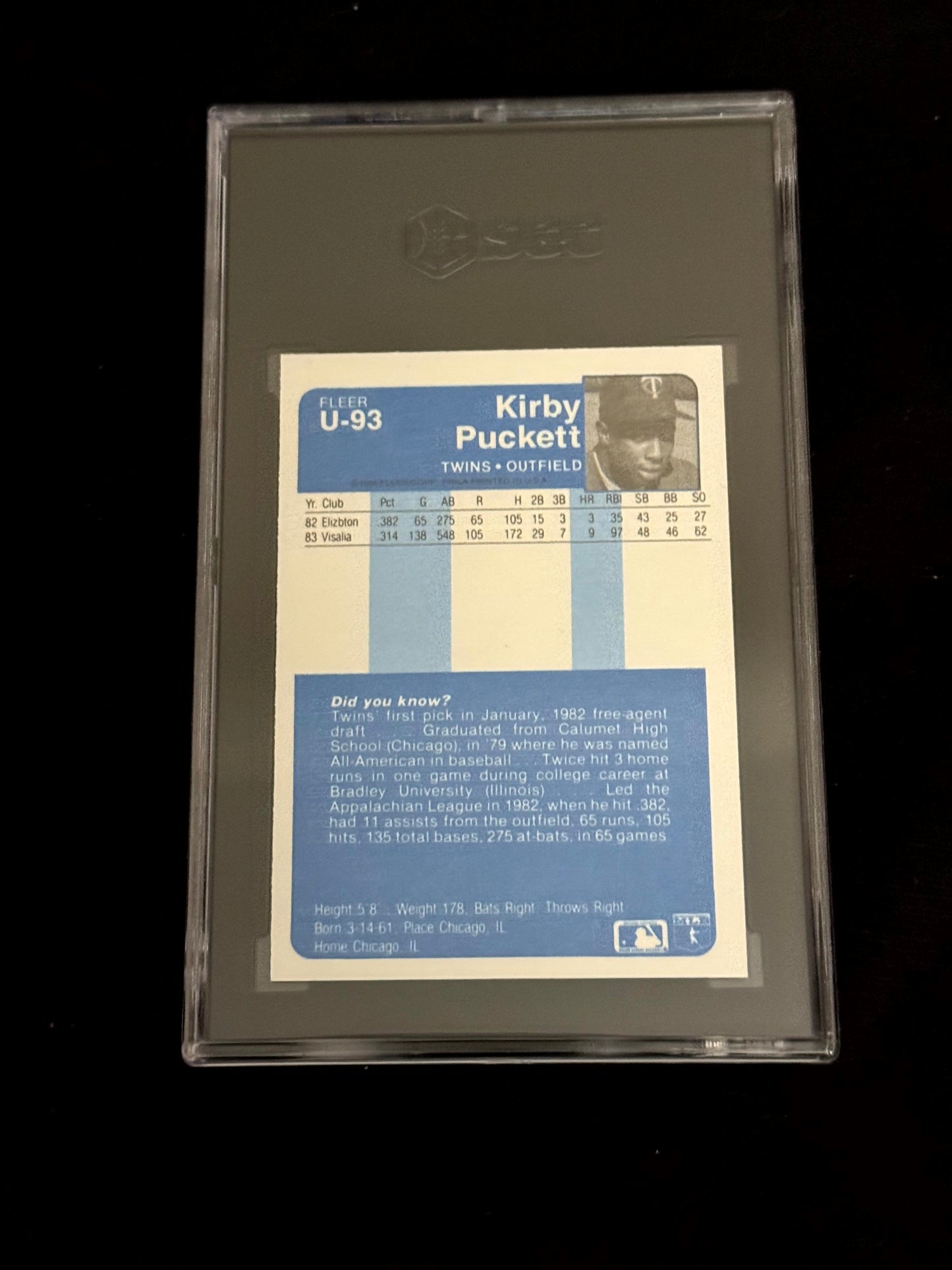 1984 Fleer Update Kirby Puckett – SGC 8.5