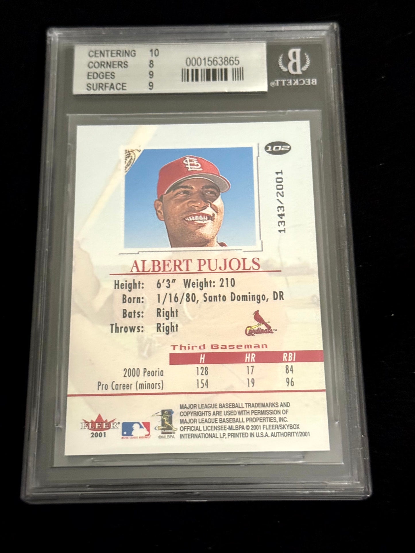 2001 Fleer Authority Albert Pujols Rookie Card – BGS 8.5 /2001