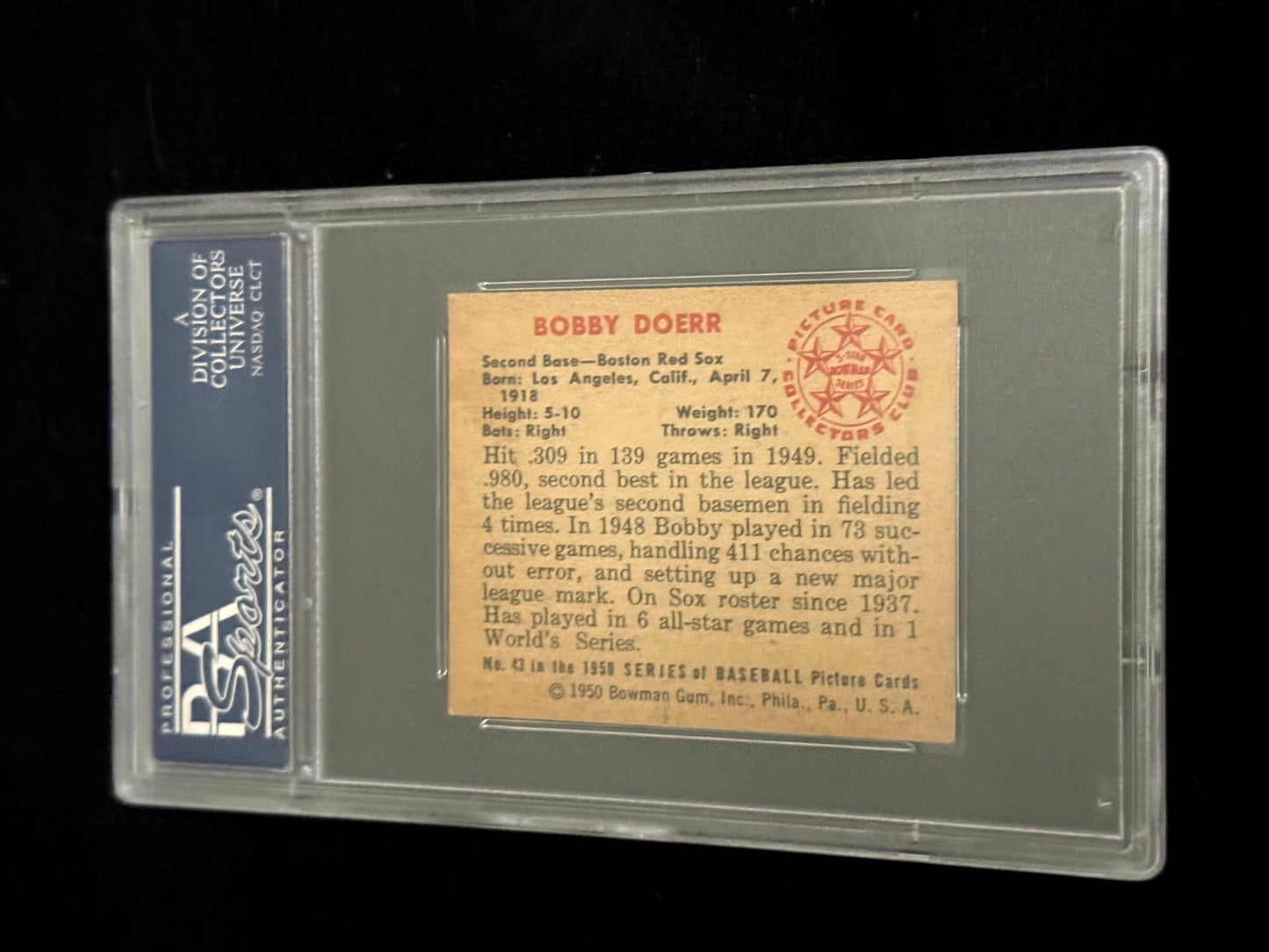 1950 Bowman Bobby Doerr PSA 7 Red Sox