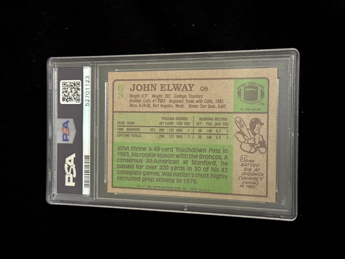 1984 Topps John Elway Rookie Card – Denver Broncos – PSA 8